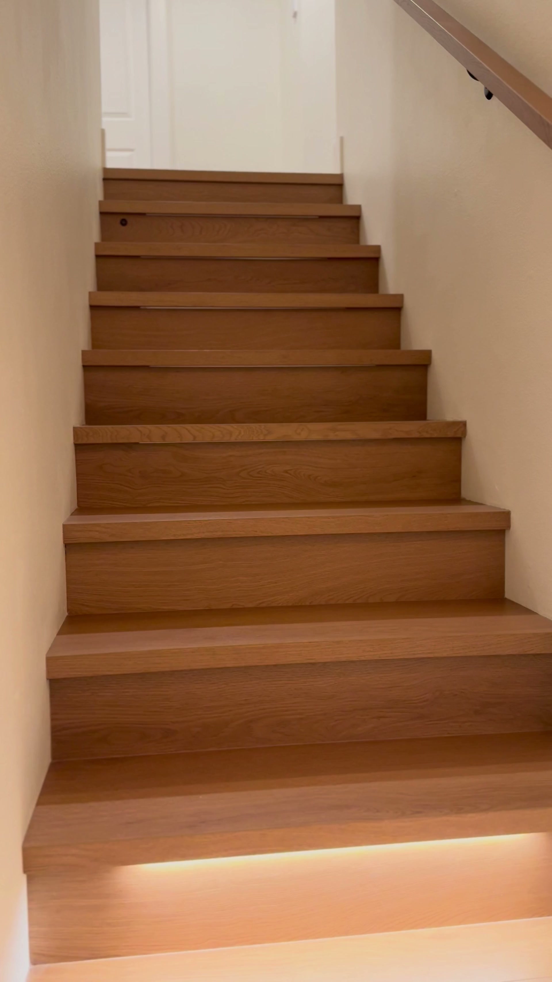 Short looping clip of a finished custom stair nosing profile fabricated at the Voda Stairs shop in Tukwila, Washington.