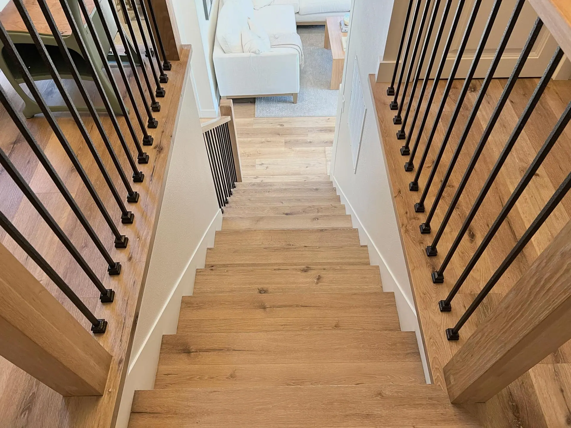 Floating shelves fabricated from hardwood flooring in Tacoma, Washington.