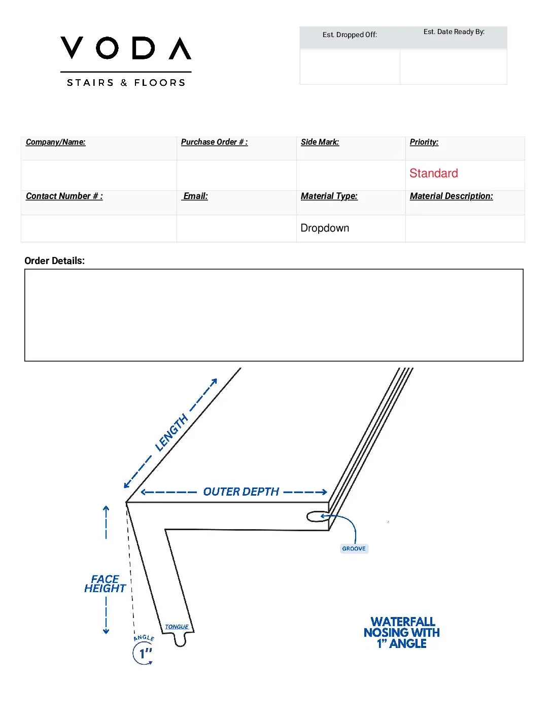 Trim Pc 3 Sides Finished fabrication template PDF preview from Voda Stairs