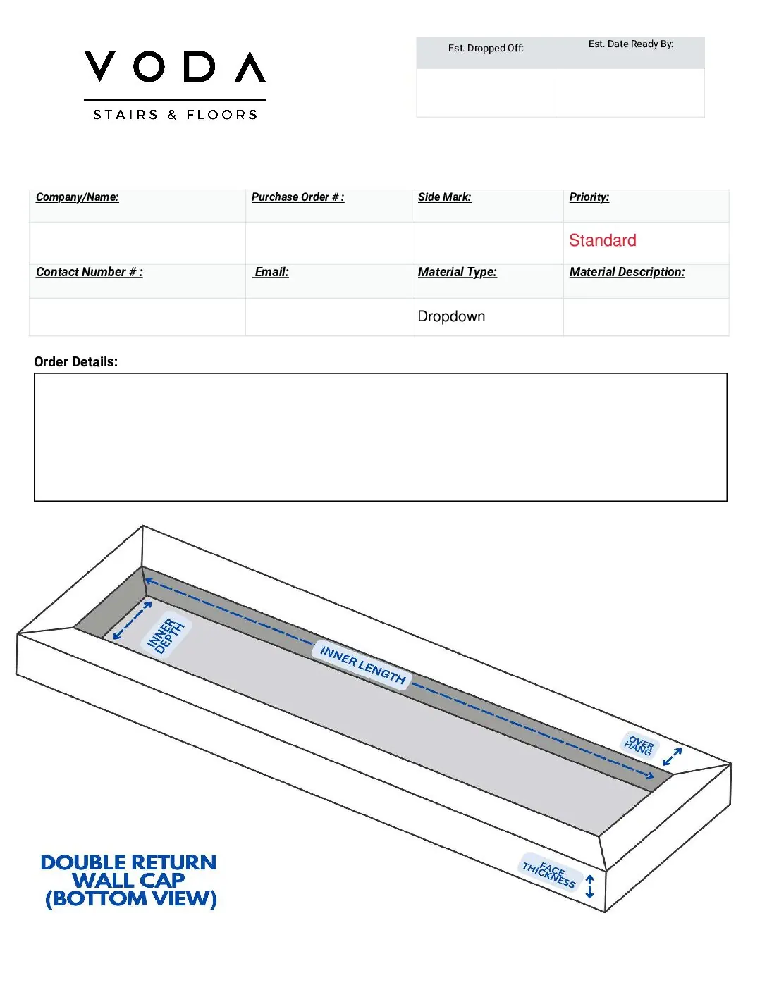 Double Return Wall Cap fabrication template PDF preview from Voda Stairs