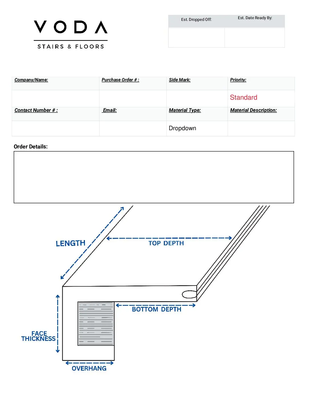 Non-Standard Square Nose With Groove On Top fabrication template PDF preview from Voda Stairs