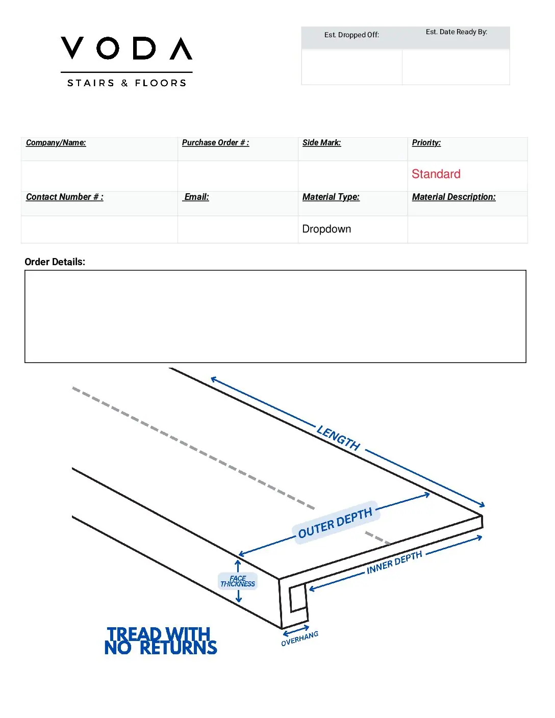 Tread With No Return fabrication template PDF preview from Voda Stairs