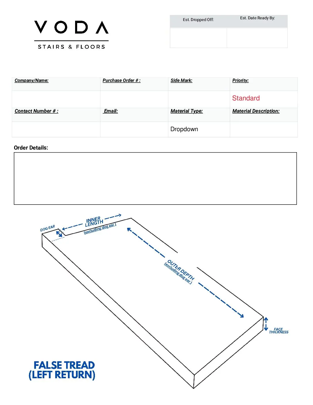 False Tread Cap Right Return fabrication template PDF preview from Voda Stairs
